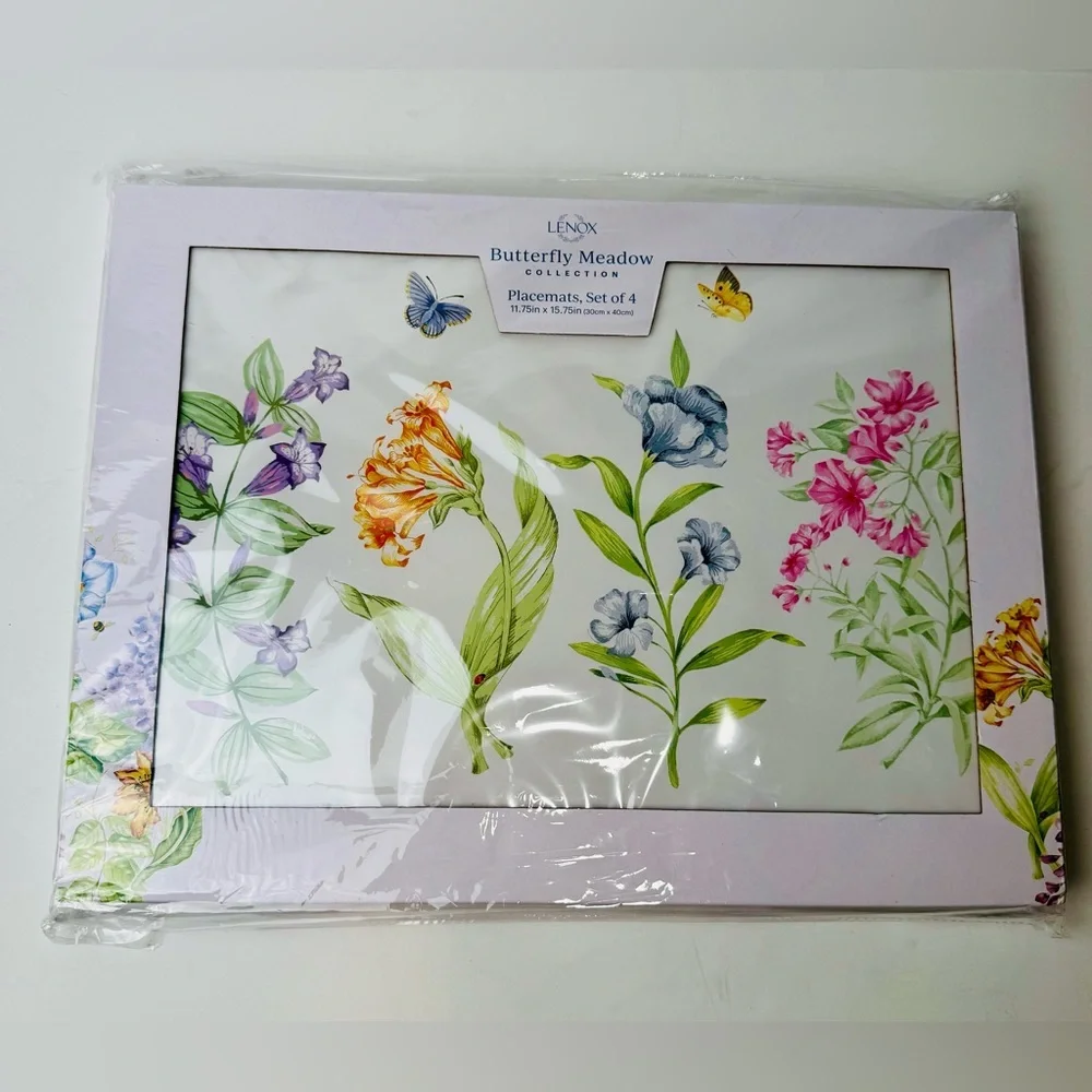 Lenox Pink Purple Butterfly Meadow Floral Cork Placemats - Set of 4 New